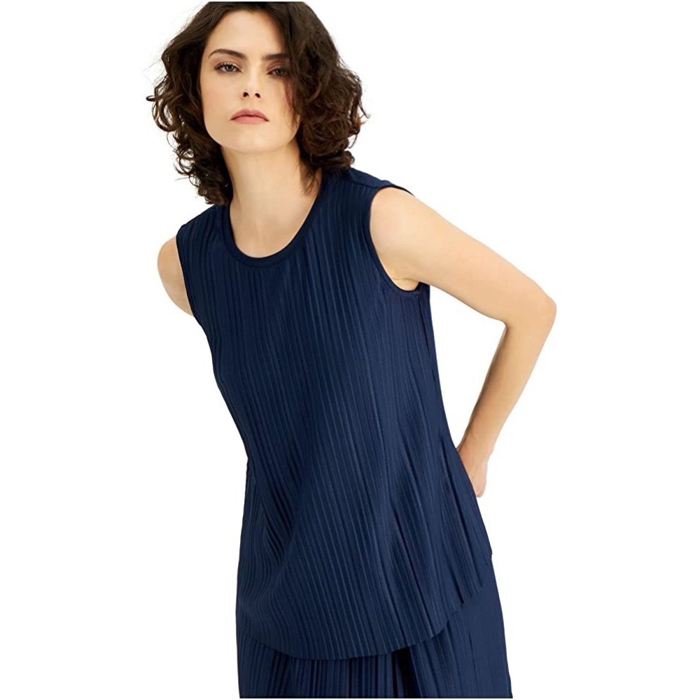 Alfani Pleated Sleeveless Top Navy Size Small NWT